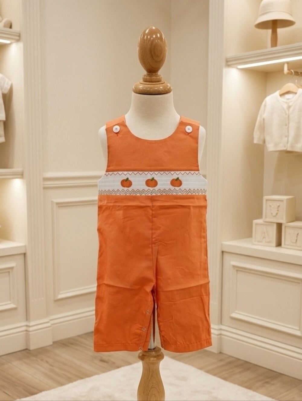 Rylee Faith Designs Orange Pumpkin Smocked Jon Jon | Sizes 3M